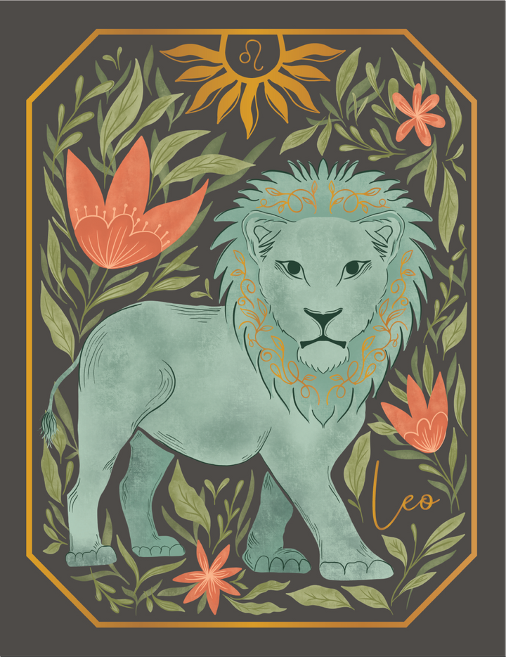 The Leo Zodiac Garden Gold Foil Greeting Card