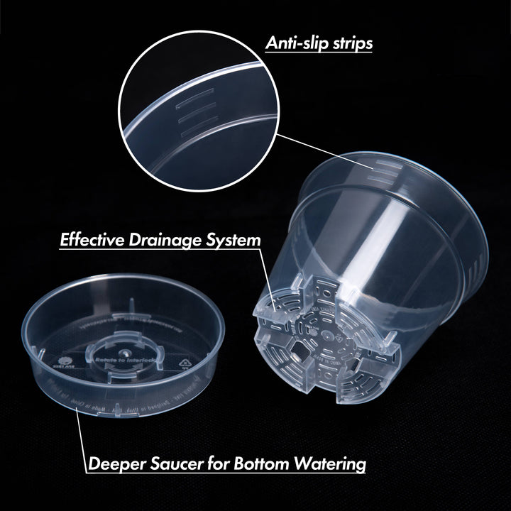 Clear Nursery Pot with an Interlocking Saucer, 4" X 3.5"