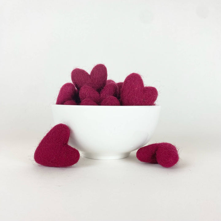 Felted Wool Wine Hearts- Set of 20
