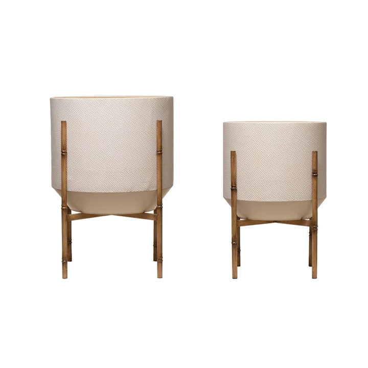 Embossed Metal Planters w/ Stands