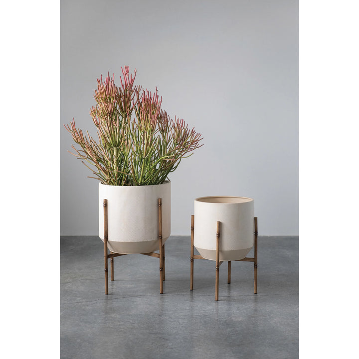 Embossed Metal Planters w/ Stands