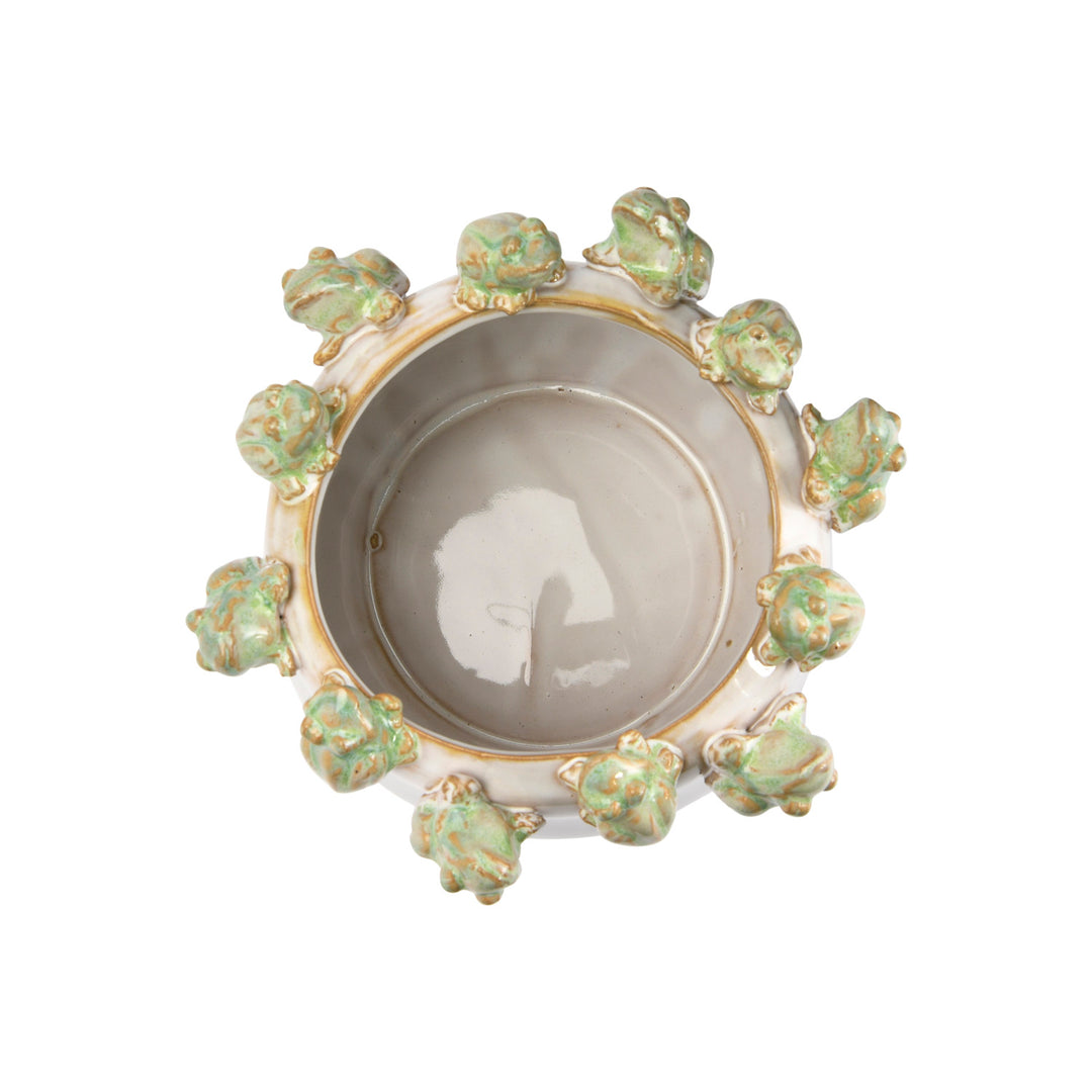 Stoneware Planter with Frogs on Rim