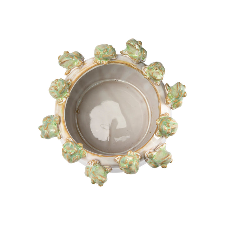 Stoneware Planter with Frogs on Rim
