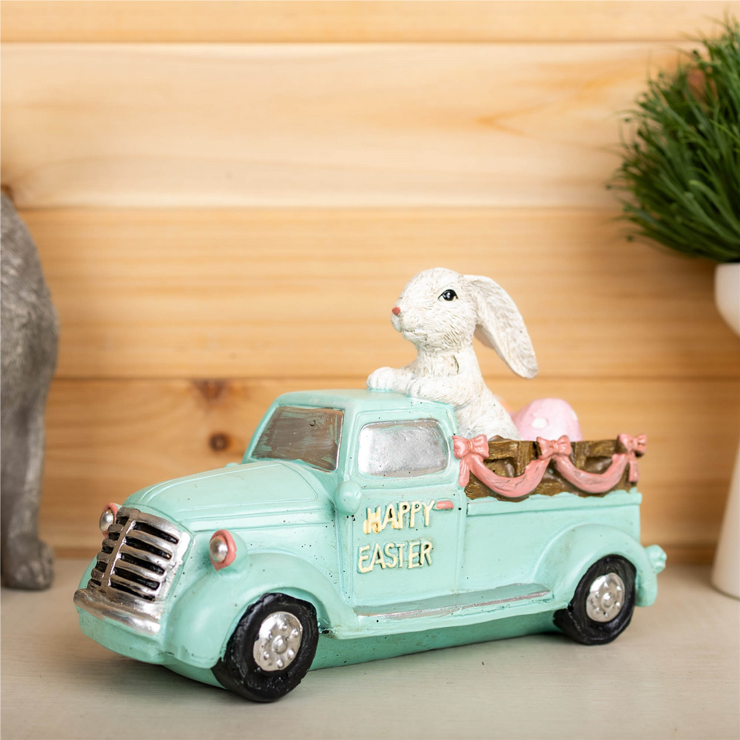 Easter Bunny in Car Figurine 9.5"L