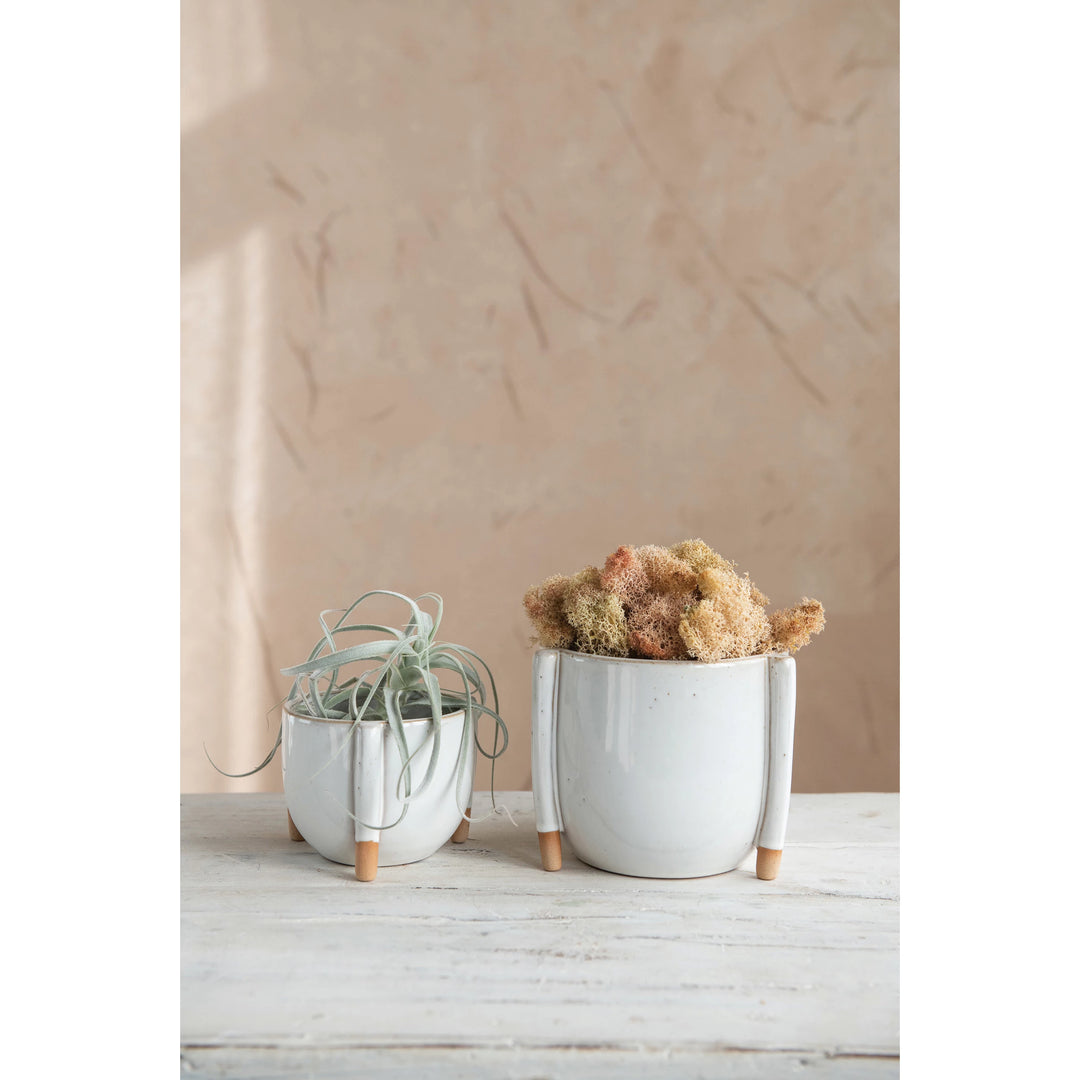 Stoneware Footed Planter w/ Reactive Glaze