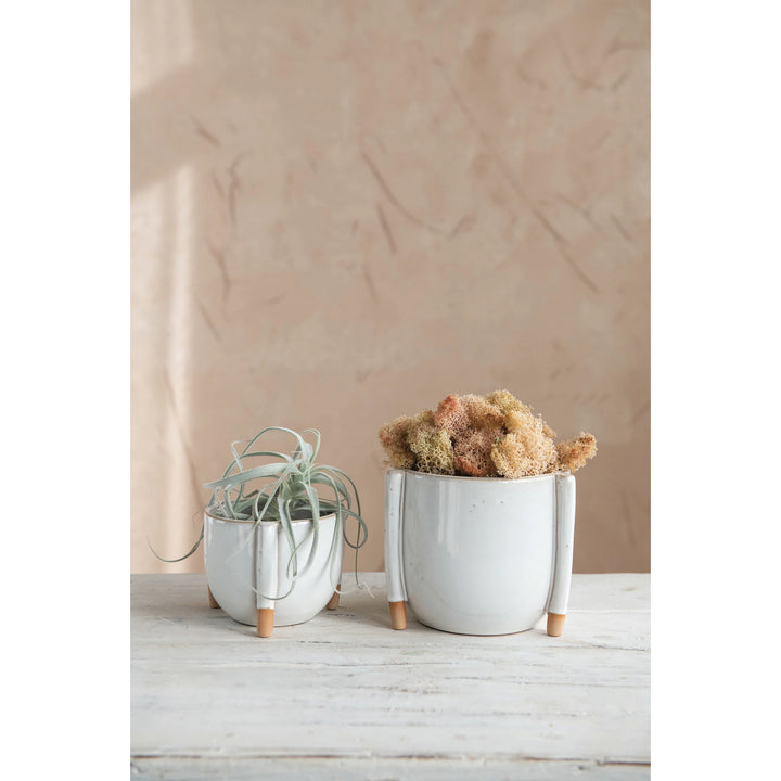 Stoneware Footed Planter w/ Reactive Glaze